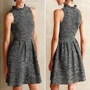Ganni Anthropologie Pinnacle Tweed Knitted Ruffle Mock Neck Dress Medium